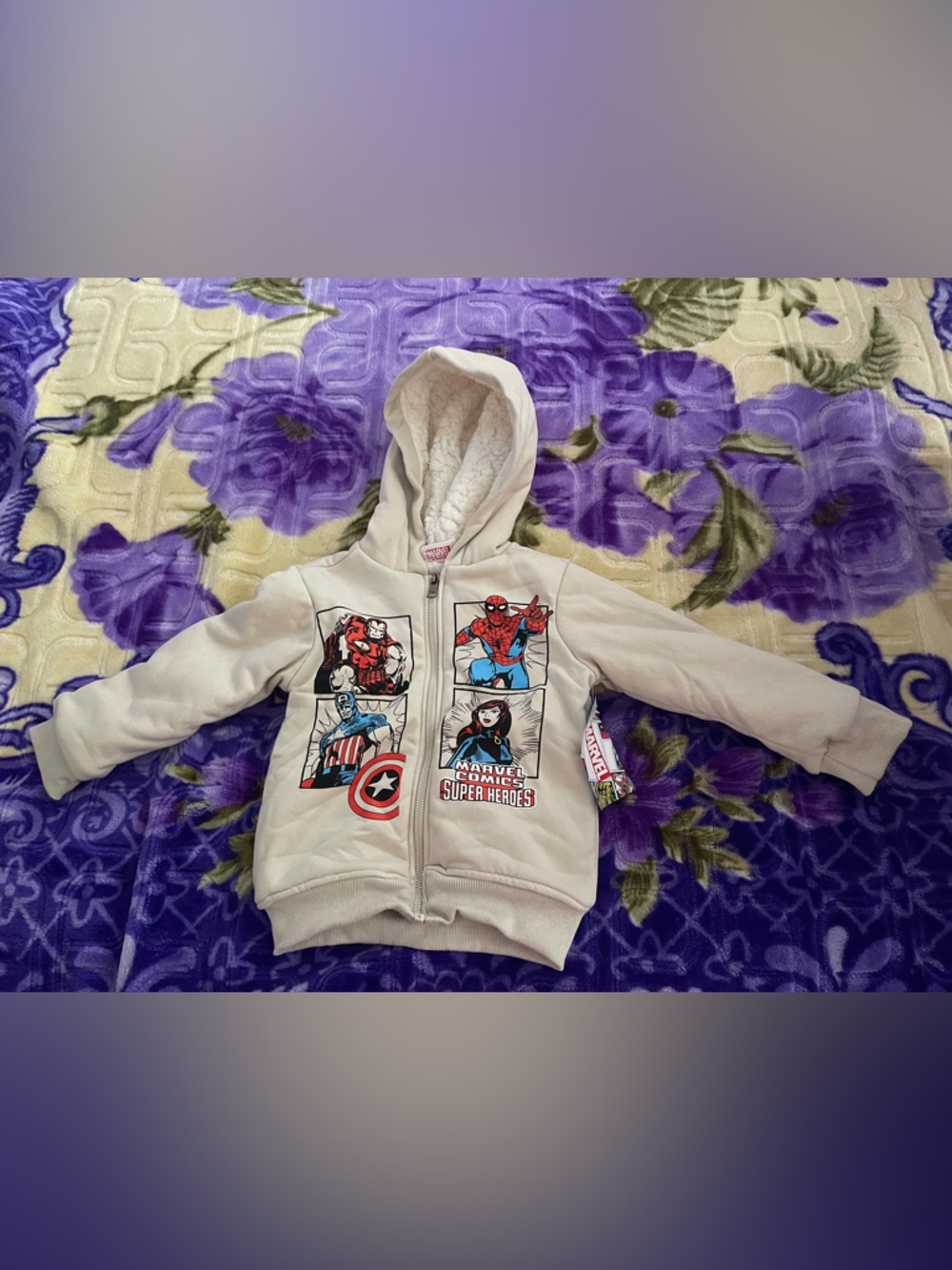 Marvel Kids Cream Zip-Up Hoodie with Superhero Panels
